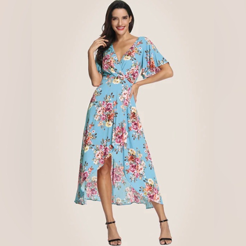Floral Hi Low Dress Size L Cottagecore, coquette, boho